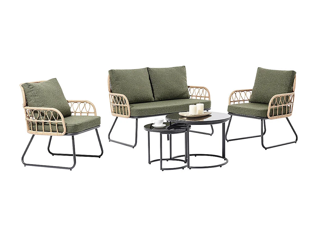 Set 5 Pezzi Arredo da Giardino in Polyrattan Tavolo Divanetto e Sedie da Esterno