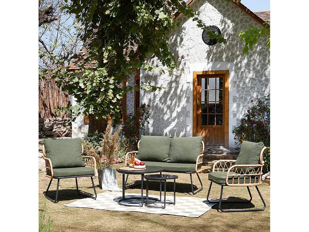 Set 5 Pezzi Arredo da Giardino in Polyrattan Tavolo Divanetto e Sedie da Esterno