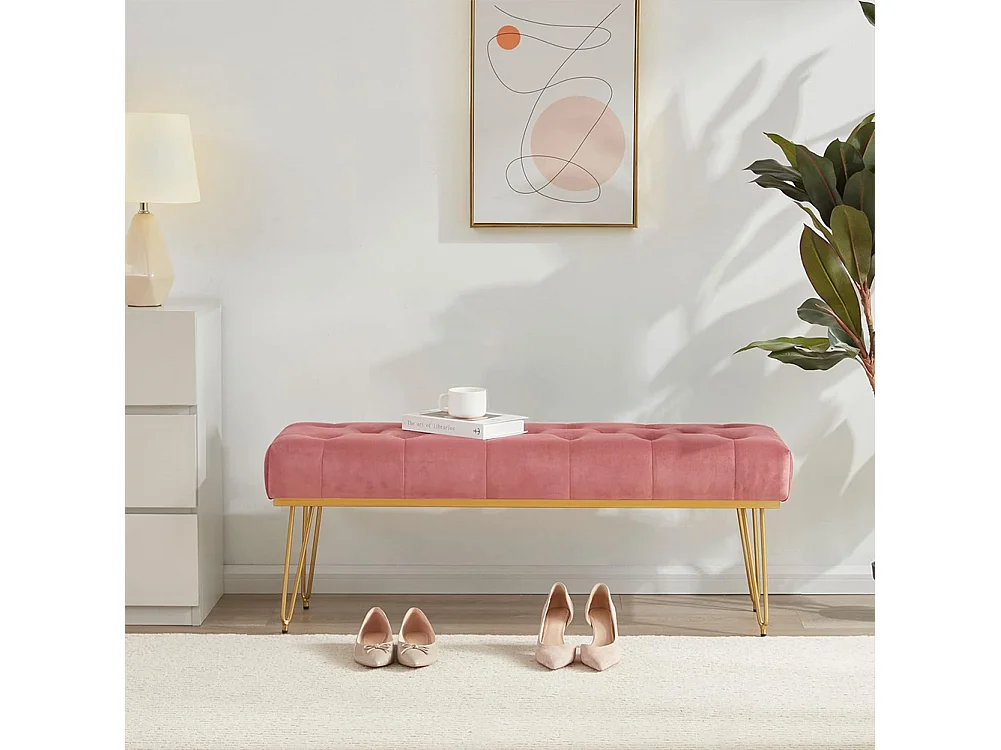 Panca Panchina in Tessuto Rosa Ingresso Camera da Letto Cassapanca Pouf Ottomana