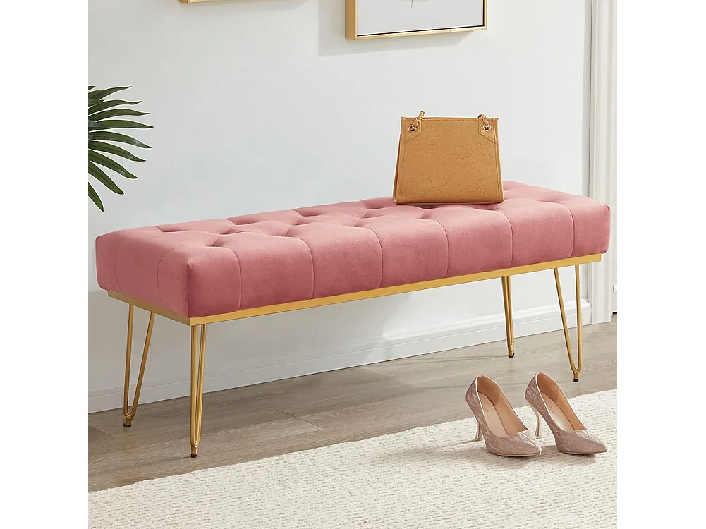 Panca Panchina in Tessuto Rosa Ingresso Camera da Letto Cassapanca Pouf Ottomana