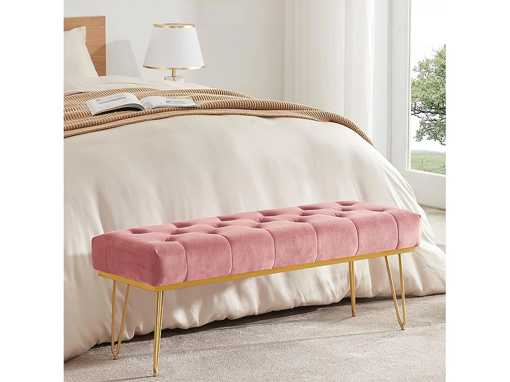 Panca Panchina in Tessuto Rosa Ingresso Camera da Letto Cassapanca Pouf Ottomana