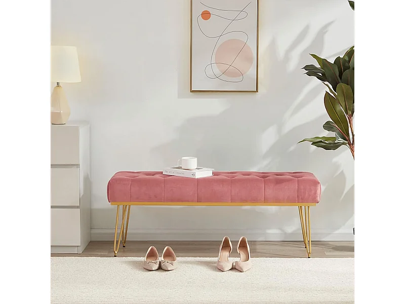 Panca Panchina in Tessuto Rosa Ingresso Camera da Letto Cassapanca Pouf Ottomana