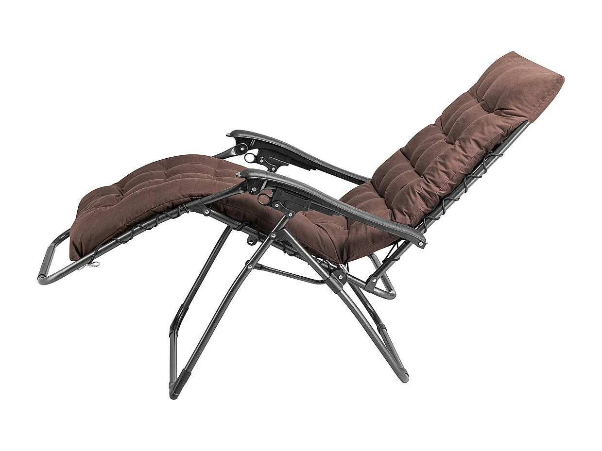 Poltrona da Giardino con Cuscino Imbottito Struttura Acciaio Pieghevole Marrone Relax
