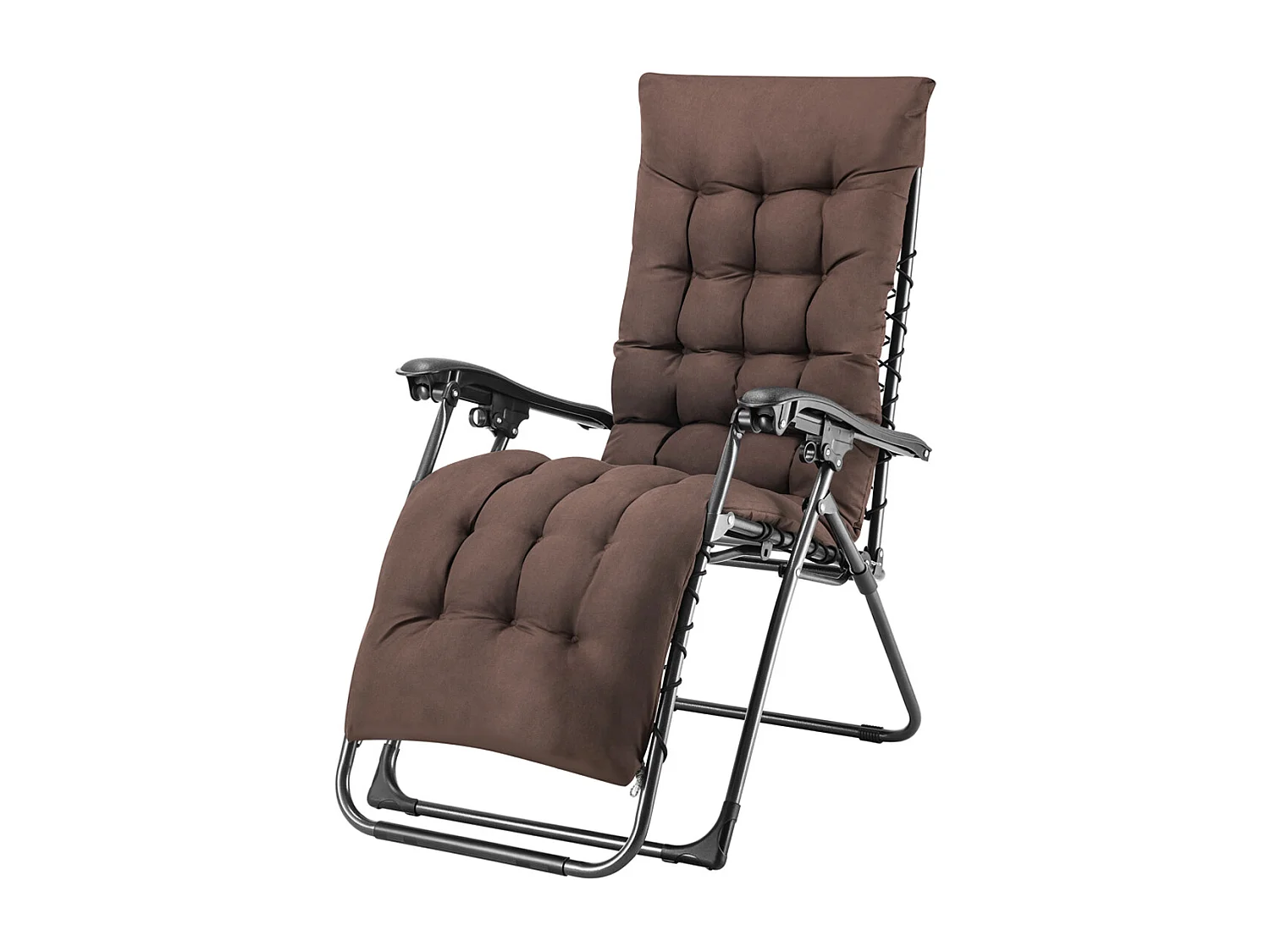 Poltrona da Giardino con Cuscino Imbottito Struttura Acciaio Pieghevole Marrone Relax