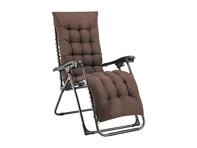 Poltrona da Giardino con Cuscino Imbottito Struttura Acciaio Pieghevole Marrone Relax