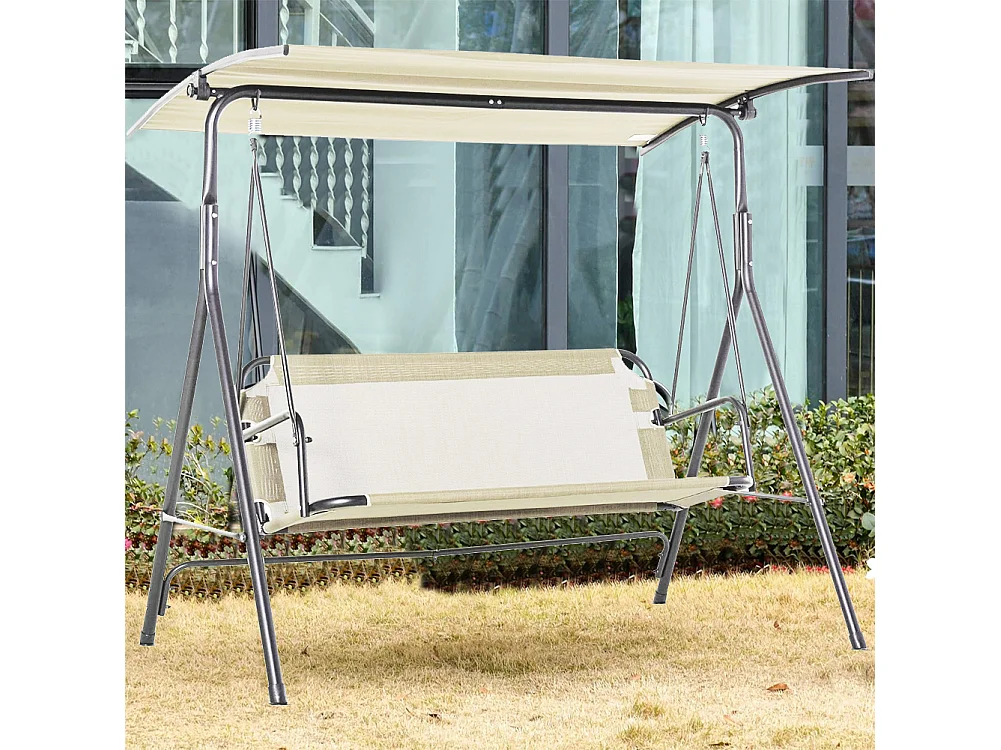 Dondolo da Giardino 3 Posti Tettuccio Parasole Regolabile 172x110x155 cm Beige