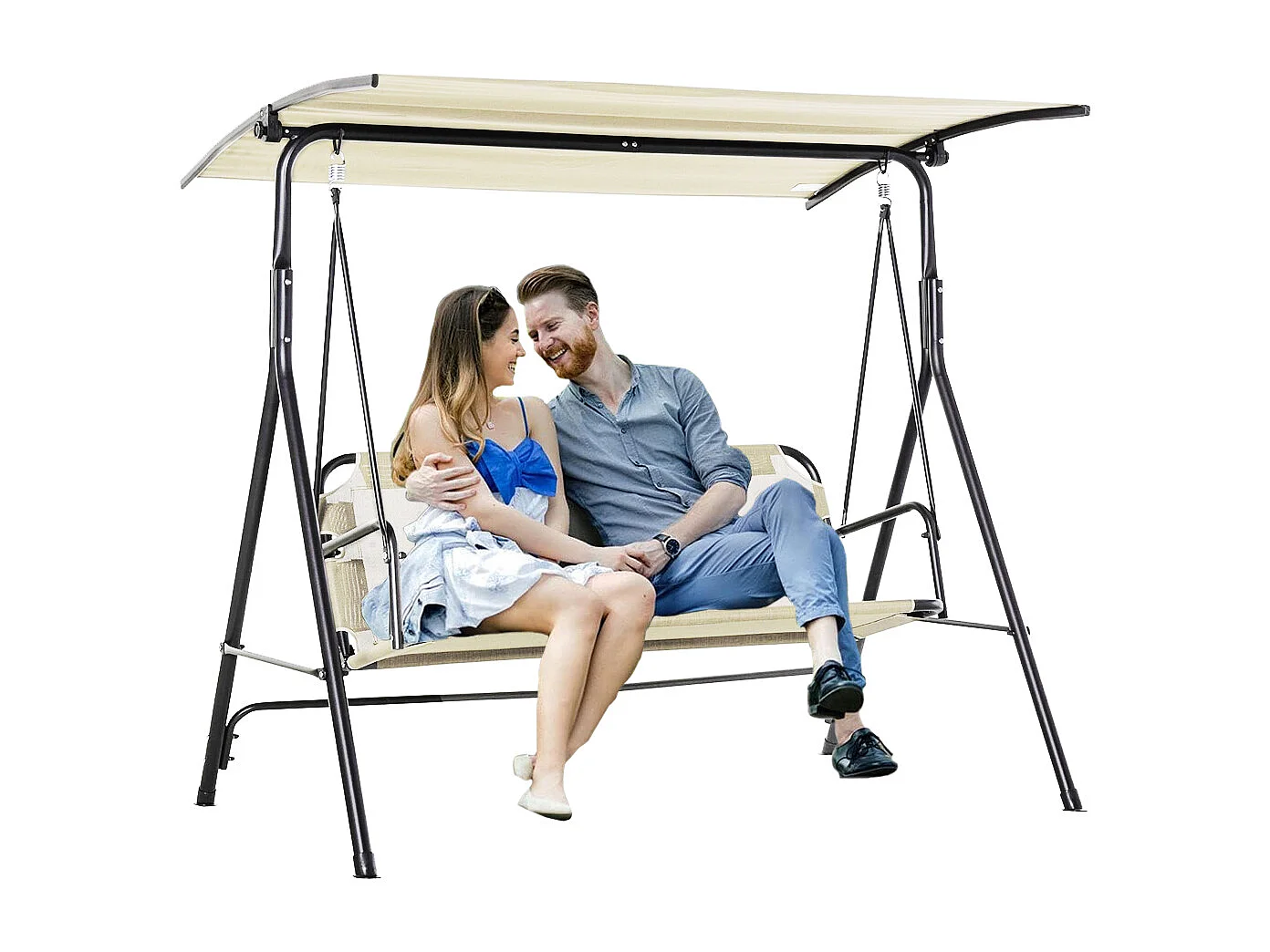 Dondolo da Giardino 3 Posti Tettuccio Parasole Regolabile 172x110x155 cm Beige