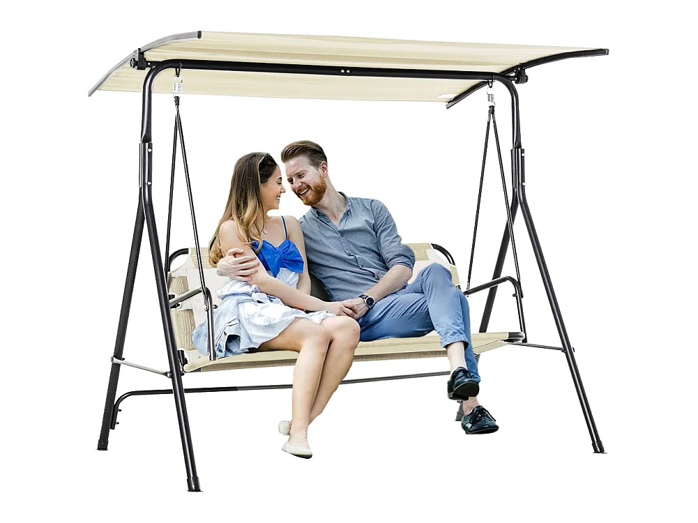 Dondolo da Giardino 3 Posti Tettuccio Parasole Regolabile 172x110x155 cm Beige