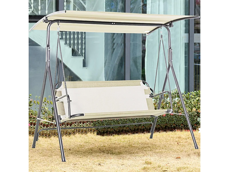 Dondolo da Giardino 3 Posti Tettuccio Parasole Regolabile 172x110x155 cm Beige