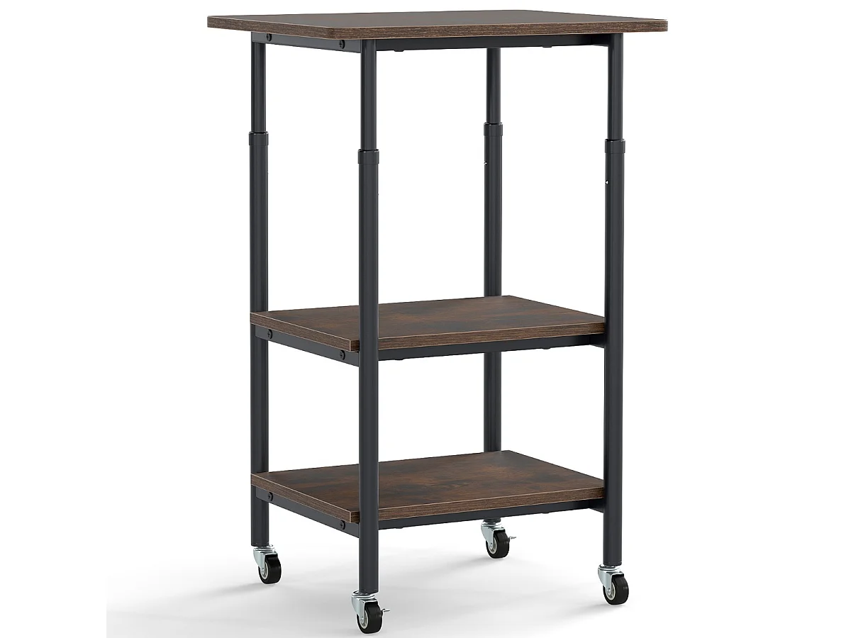 Support d'imprimante réglable en hauteur à 3 niveaux avec tablettes & roulettes Chariot d'impression Marron