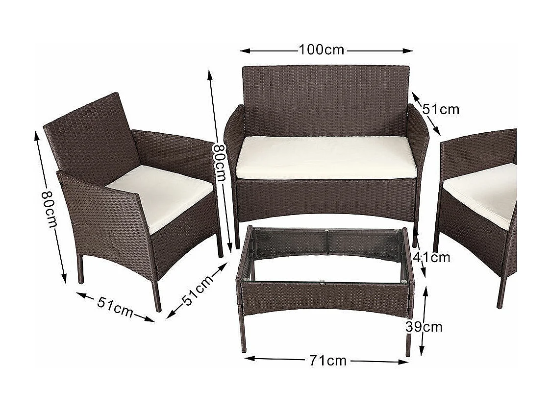 Set Salotto Completo Divano Poltrone Tavolino in Rattan Arredo Giardino Marrone