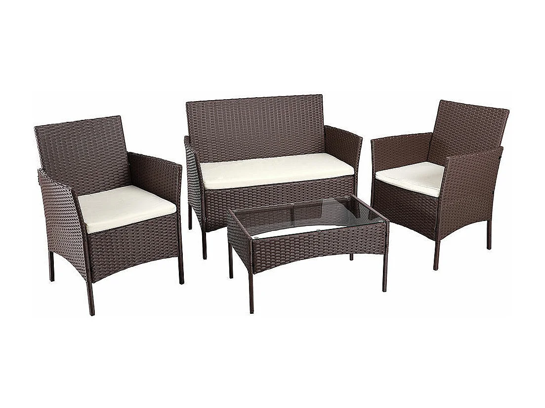 Set Salotto Completo Divano Poltrone Tavolino in Rattan Arredo Giardino Marrone