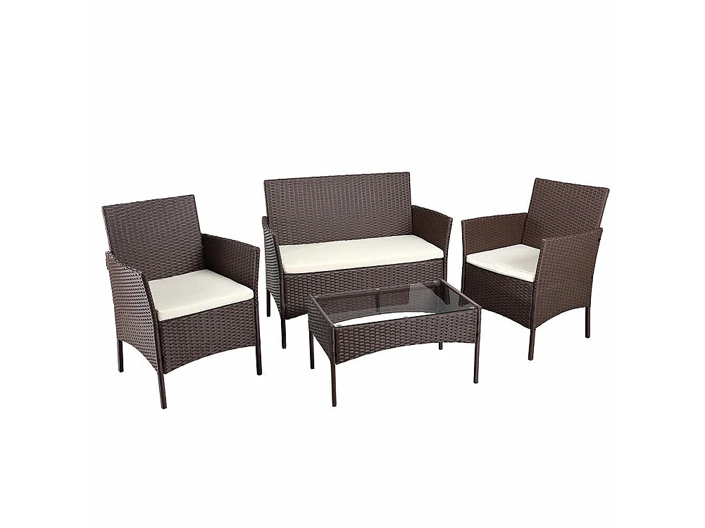 Set Salotto Completo Divano Poltrone Tavolino in Rattan Arredo Giardino Marrone