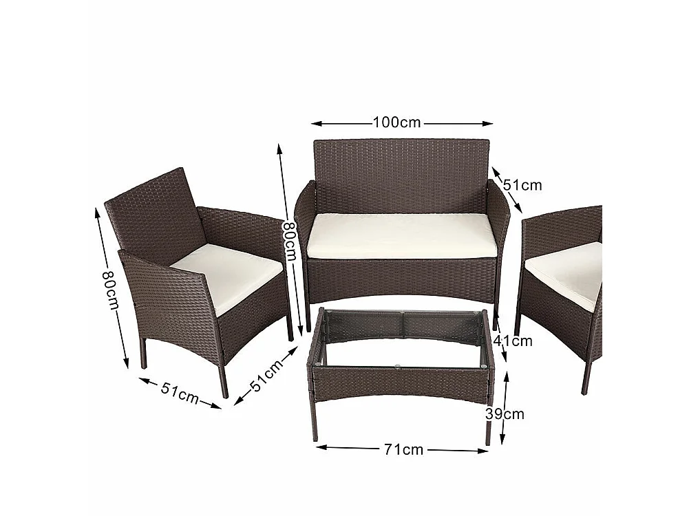 Set Salotto Completo Divano Poltrone Tavolino in Rattan Arredo Giardino Marrone