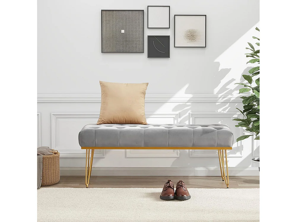 Panca Panchina Tessuto Grigio Ingresso Camera da Letto Cassapanca Pouf Ottomana