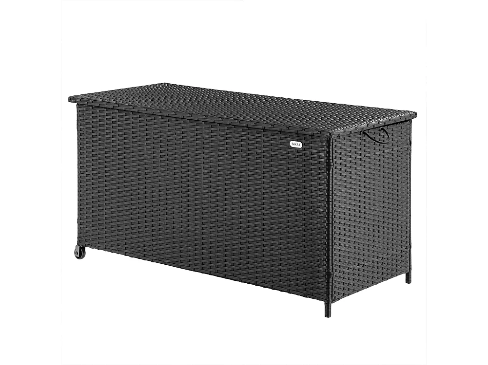 Baule Portaoggetti da Giardino Cassapanca Polyrattan Impermeabile 2 Ruote Nero