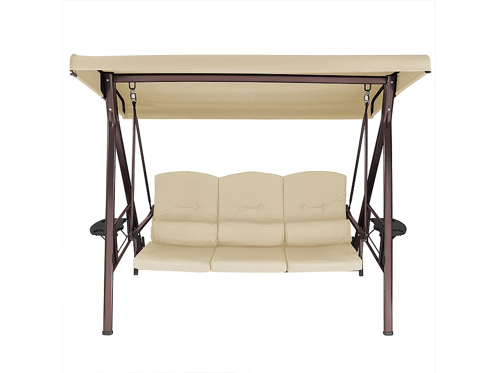 Dondolo Giardino Ibiza 3 Posti con Parasole Cuscini e Vassoio Pieghevole Beige