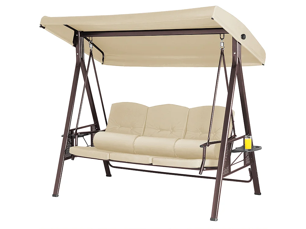 Dondolo Giardino Ibiza 3 Posti con Parasole Cuscini e Vassoio Pieghevole Beige