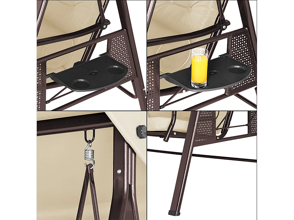 Dondolo Giardino Ibiza 3 Posti con Parasole Cuscini e Vassoio Pieghevole Beige