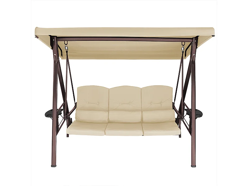 Dondolo Giardino Ibiza 3 Posti con Parasole Cuscini e Vassoio Pieghevole Beige