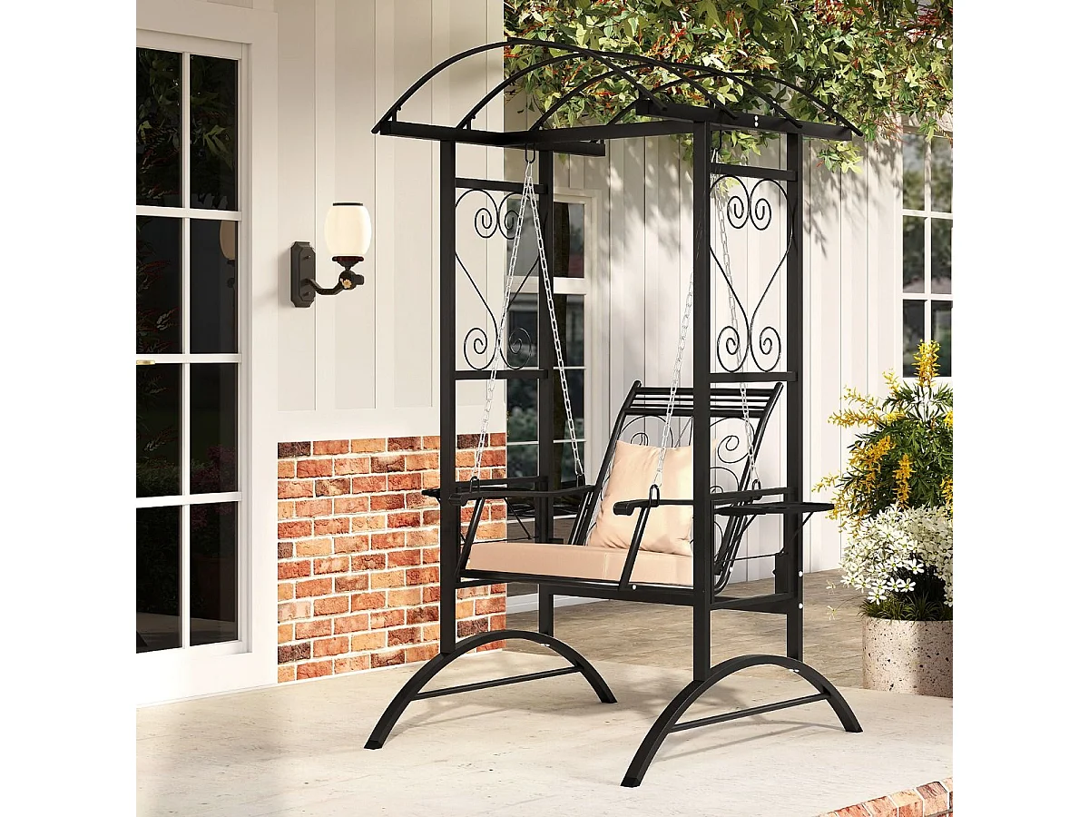 Outdoor-Schaukel mit Gestell & 2 Rankgittern & Kissen & Seitentischen Terrassenschaukel