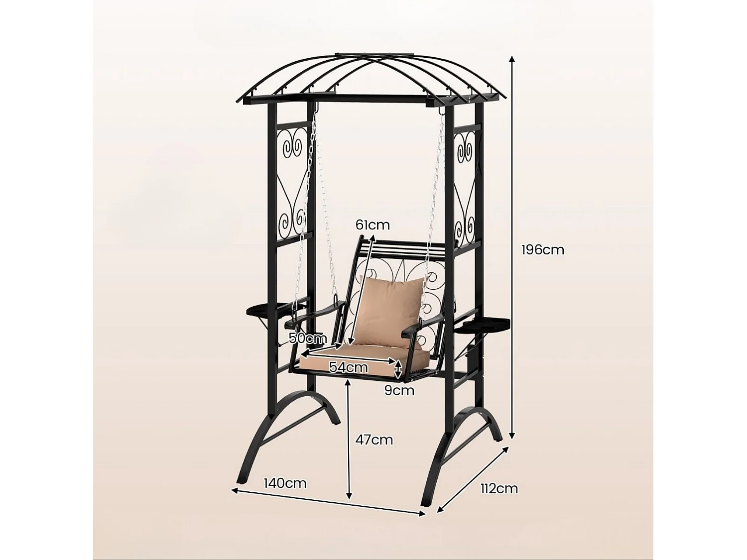 Outdoor-Schaukel mit Gestell & 2 Rankgittern & Kissen & Seitentischen Terrassenschaukel