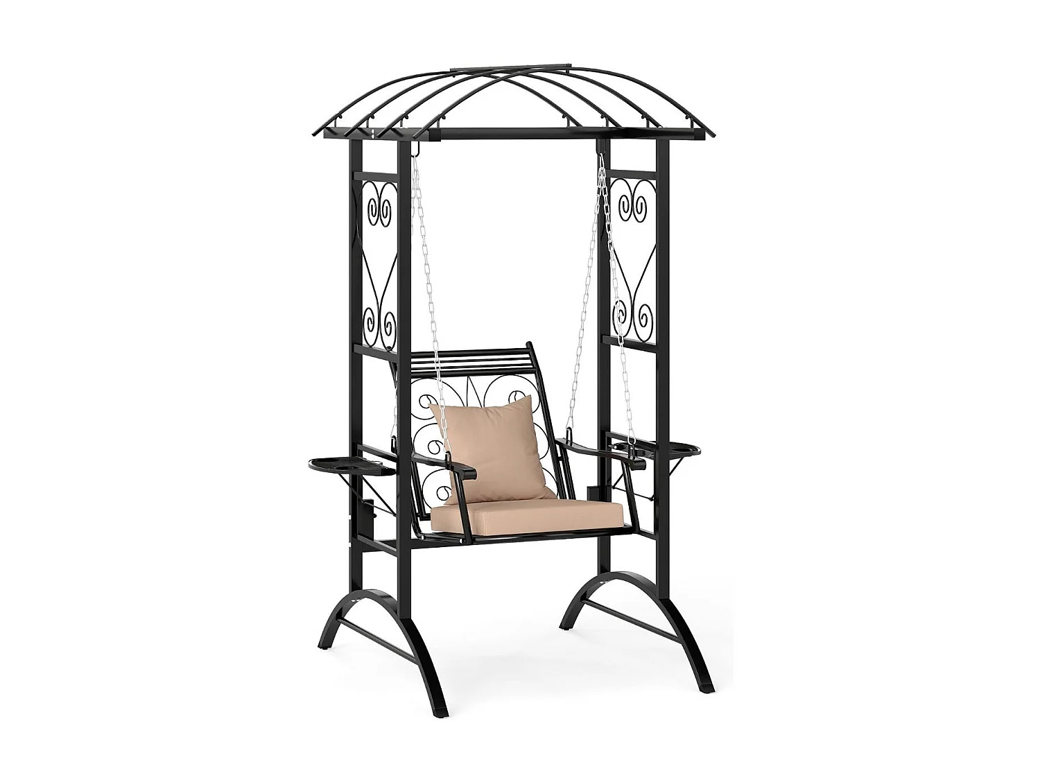 Outdoor-Schaukel mit Gestell & 2 Rankgittern & Kissen & Seitentischen Terrassenschaukel