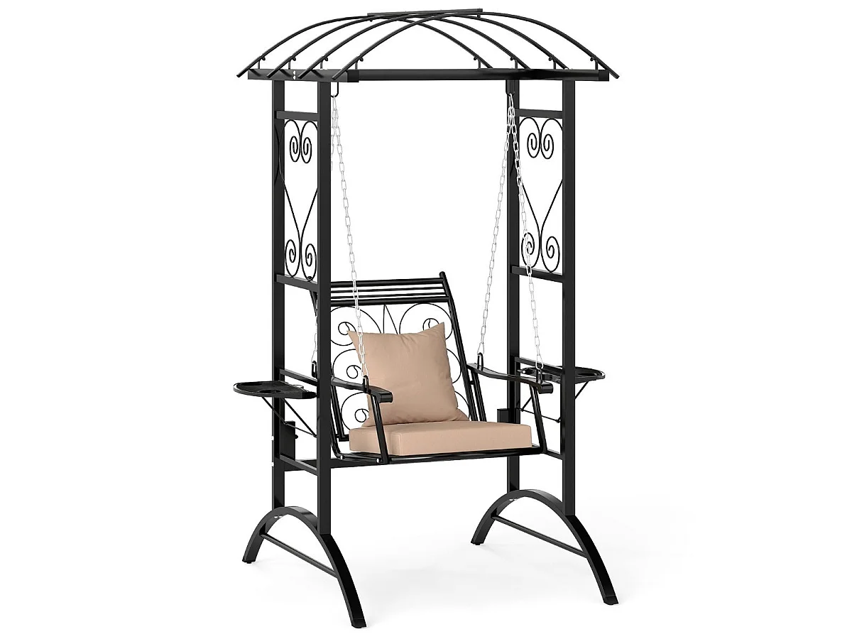 Outdoor-Schaukel mit Gestell & 2 Rankgittern & Kissen & Seitentischen Terrassenschaukel