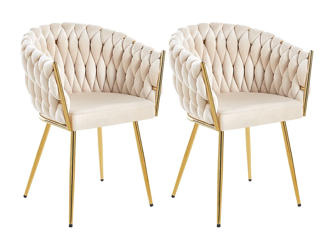 Set 2 Sedie per Sala da Pranzo e Ufficio in Velluto Beige Sedia Ergonomica