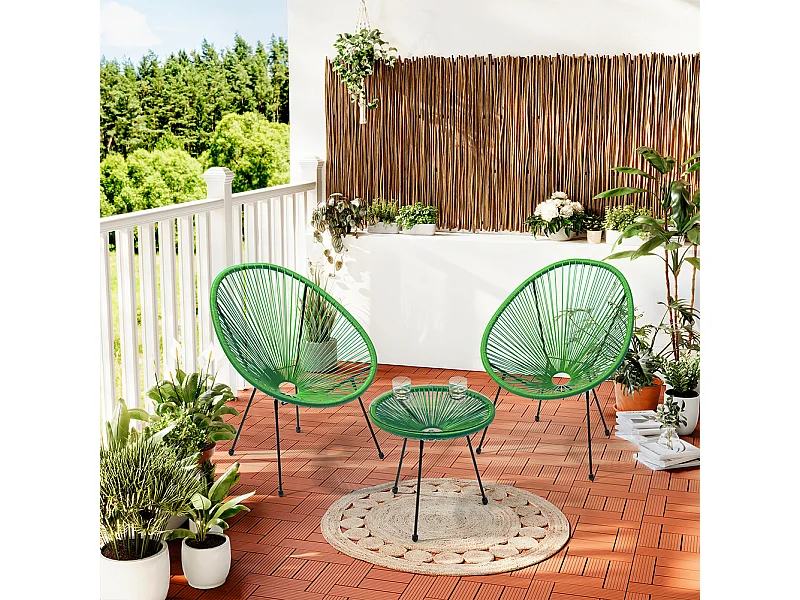 Set Patio in Polyrattan con 2 Sedie e 1 Tavolo per Giardino Esterno Verde Menta