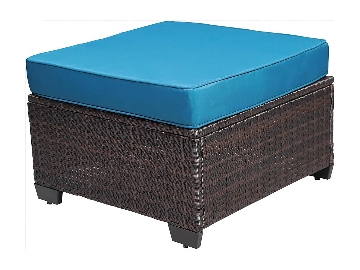 Set Patio Divano Modulabile da Esterno in Polyrattan con Cuscini Blu da Giardino