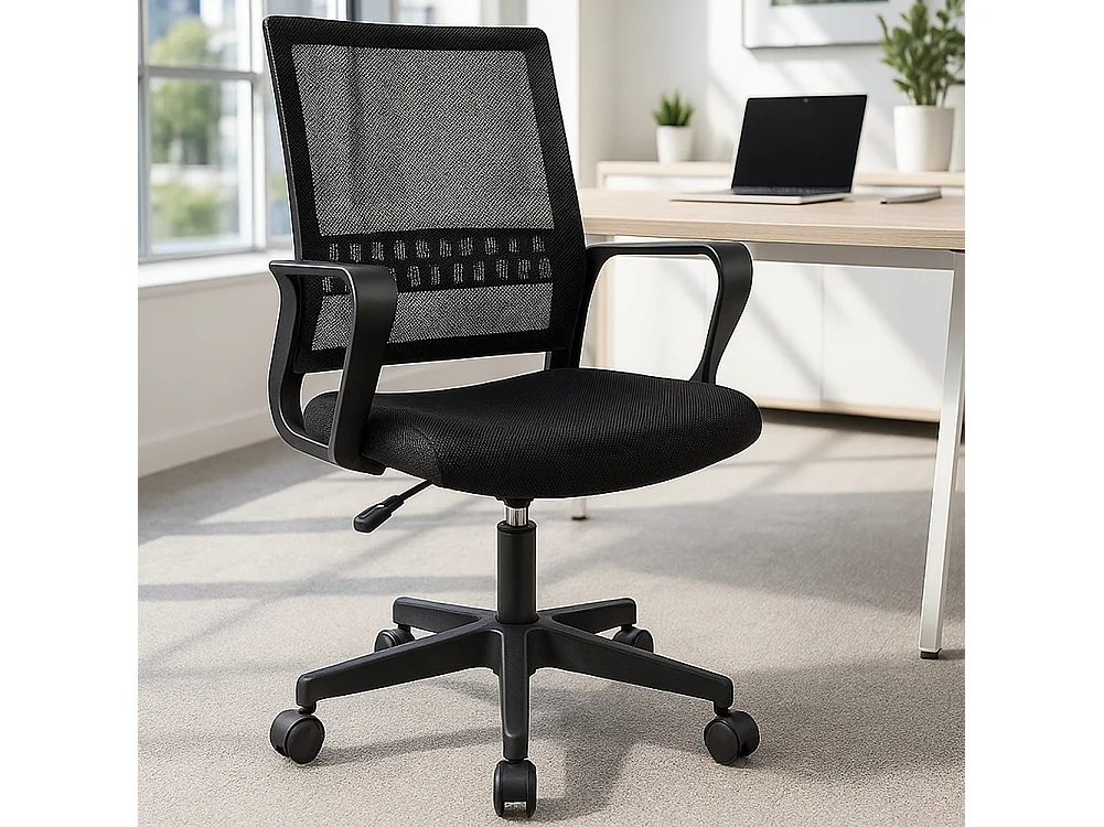 Sedia da Scrivania Nera con Ruote Piroettanti Seduta Ergonomica Ufficio e Casa