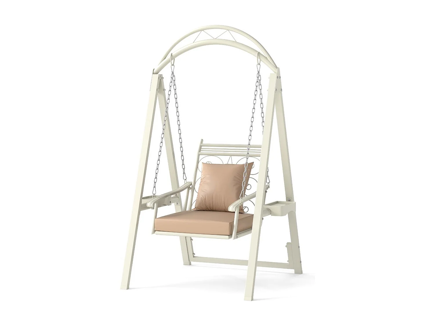 Balançoire d'Extérieur avec Cadre Balançoire de Terrasse avec Coussins et Tables Latérales pour Jardin Blanc