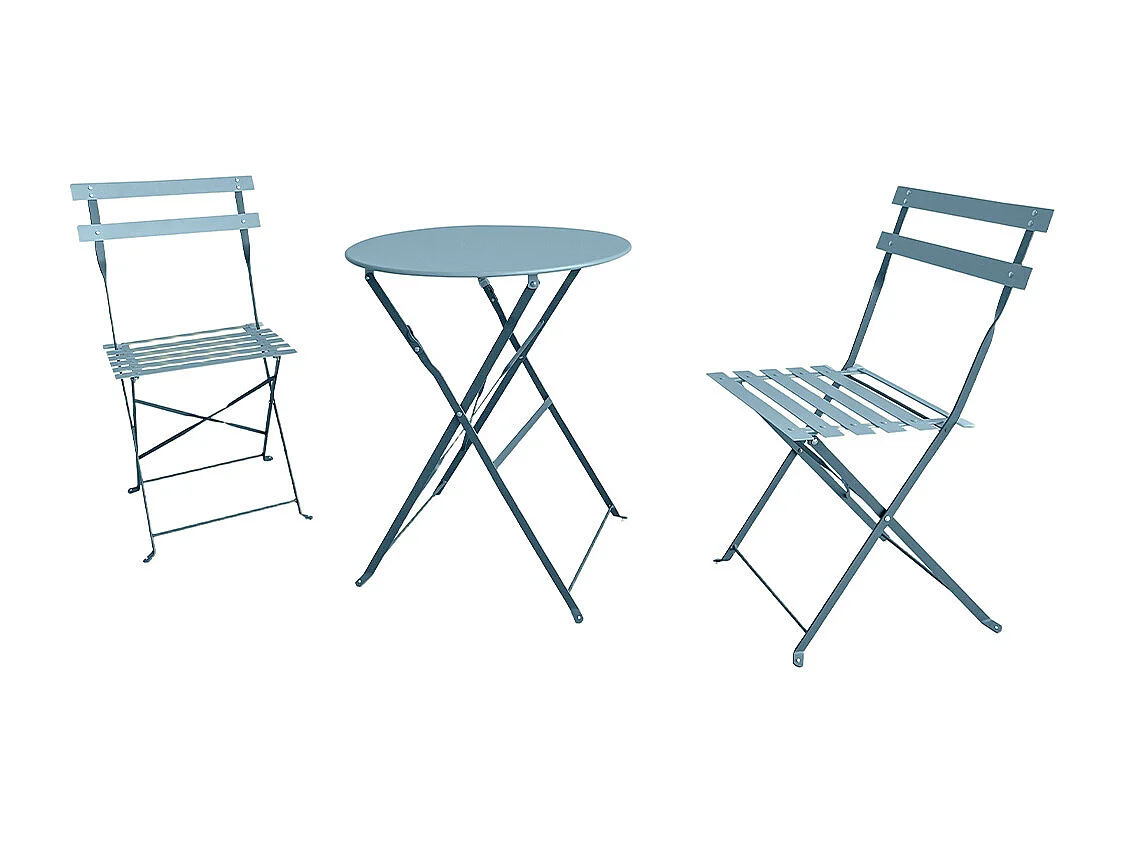 Set 3 Pezzi Giardino Tavolo 2 Sedie da Bistrot Pieghevole Modello Parigi Azzurro