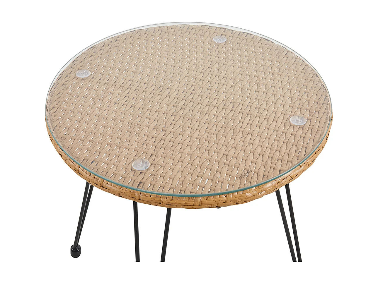 Set Arredo Giardino in Rattan con Tavolino Ripiano in Vetro e 2 Sedie da Esterno