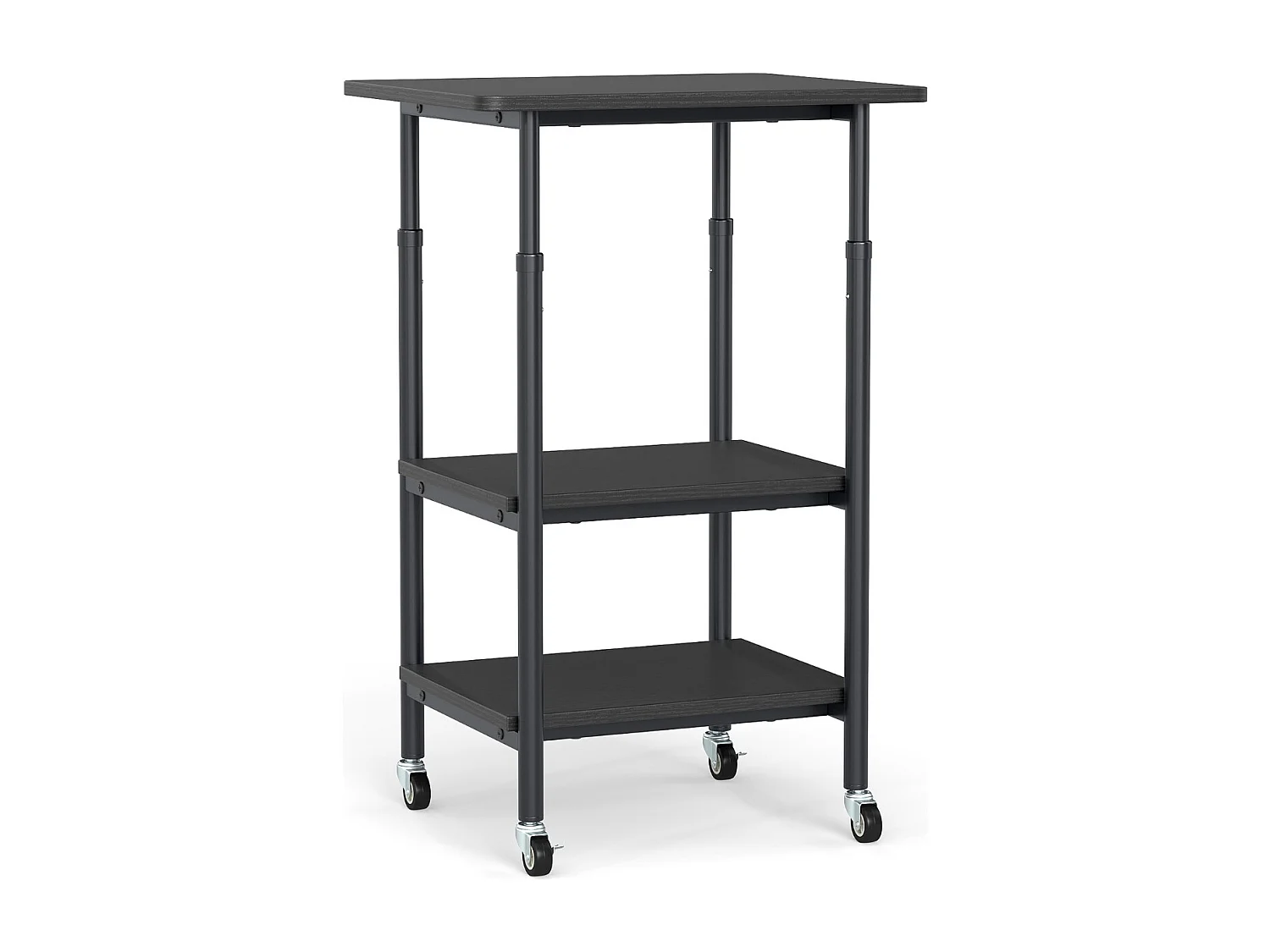 Supporto per stampante regolabile in altezza a 3 livelli con ripiani e rotelle Carrello per stampante nero