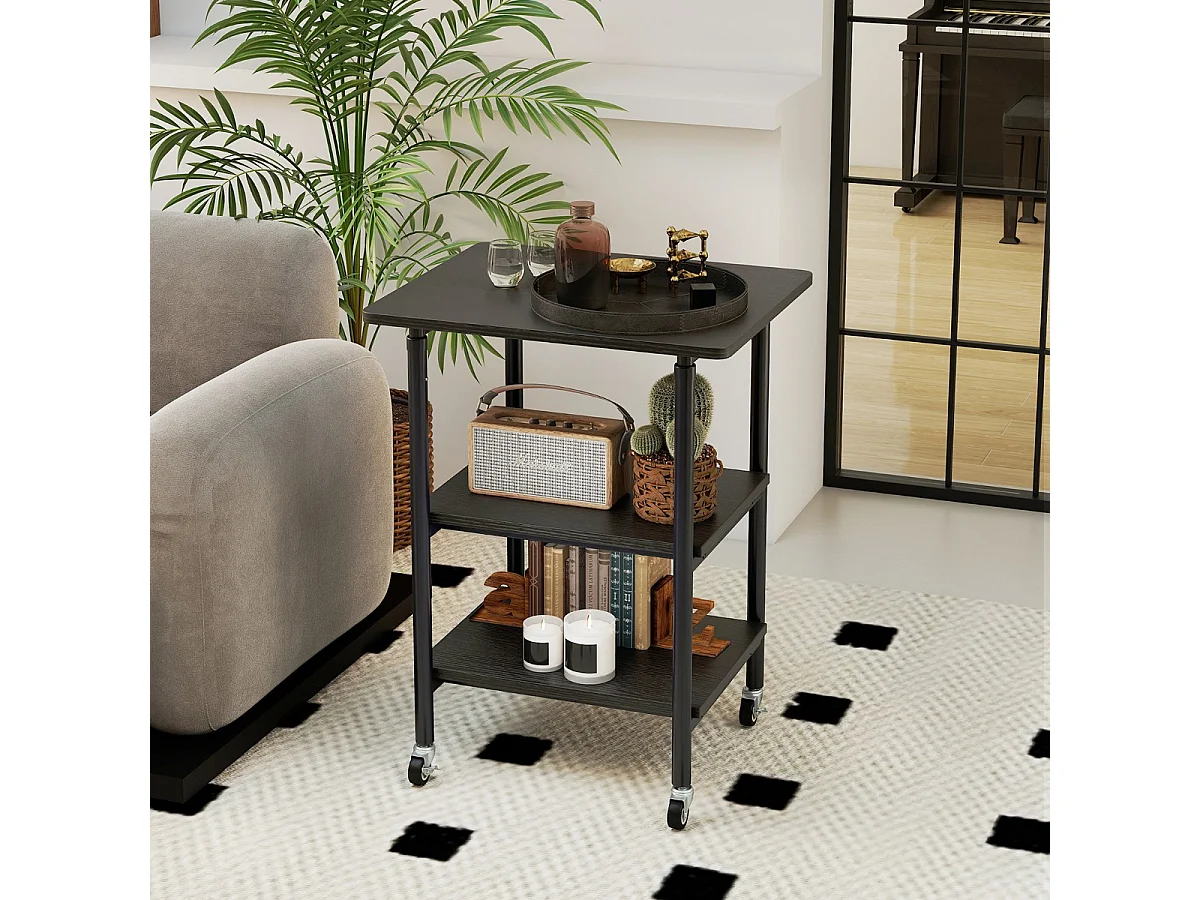 Supporto per stampante regolabile in altezza a 3 livelli con ripiani e rotelle Carrello per stampante nero