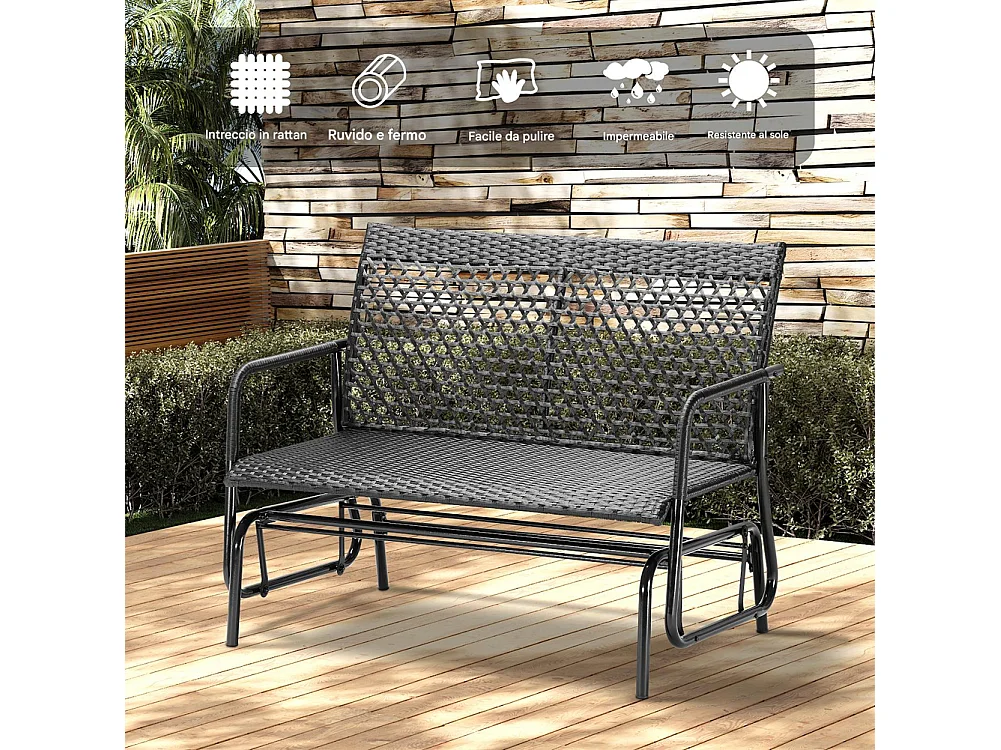 Panchina a Dondolo in Rattan Sedia 2 Posti Esterno Divanetto Giardino Ergonomico