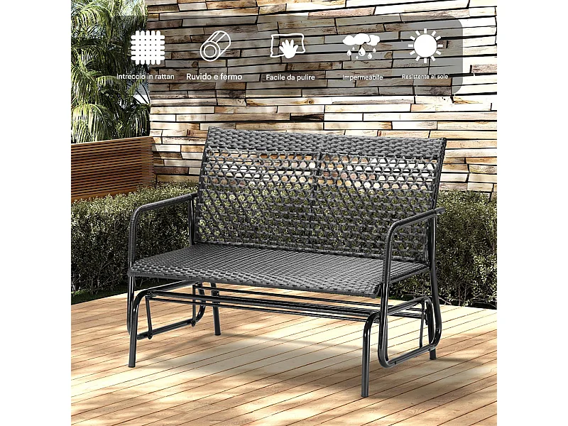 Panchina a Dondolo in Rattan Sedia 2 Posti Esterno Divanetto Giardino Ergonomico