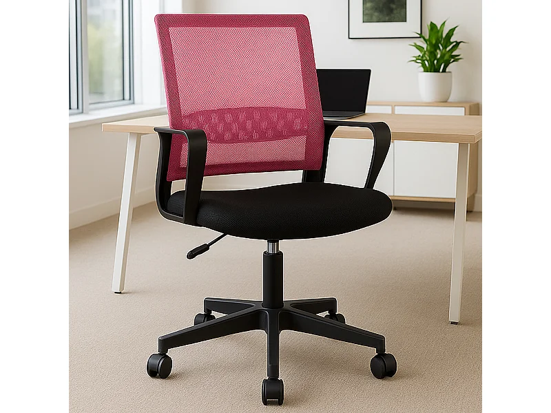 Sedia da Scrivania Nero e Rosa Ruote Piroettanti Seduta Ergonomica da Ufficio