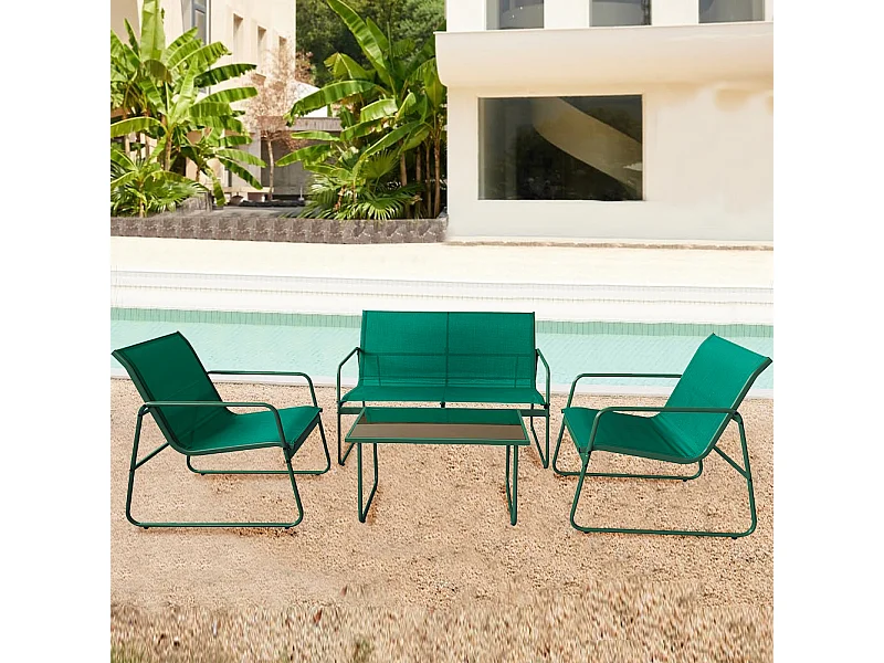 Set Salotto da Giardino con 2 Sedie Divano e Tavolino per Patio Esterno Verde