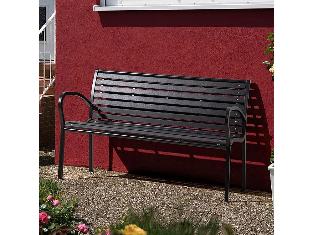 Panchina da Esterno Giardino Panca Polywood Struttura in Acciaio Nero 126x81x62