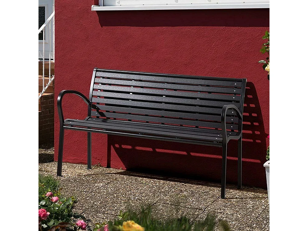 Panchina da Esterno Giardino Panca Polywood Struttura in Acciaio Nero 126x81x62