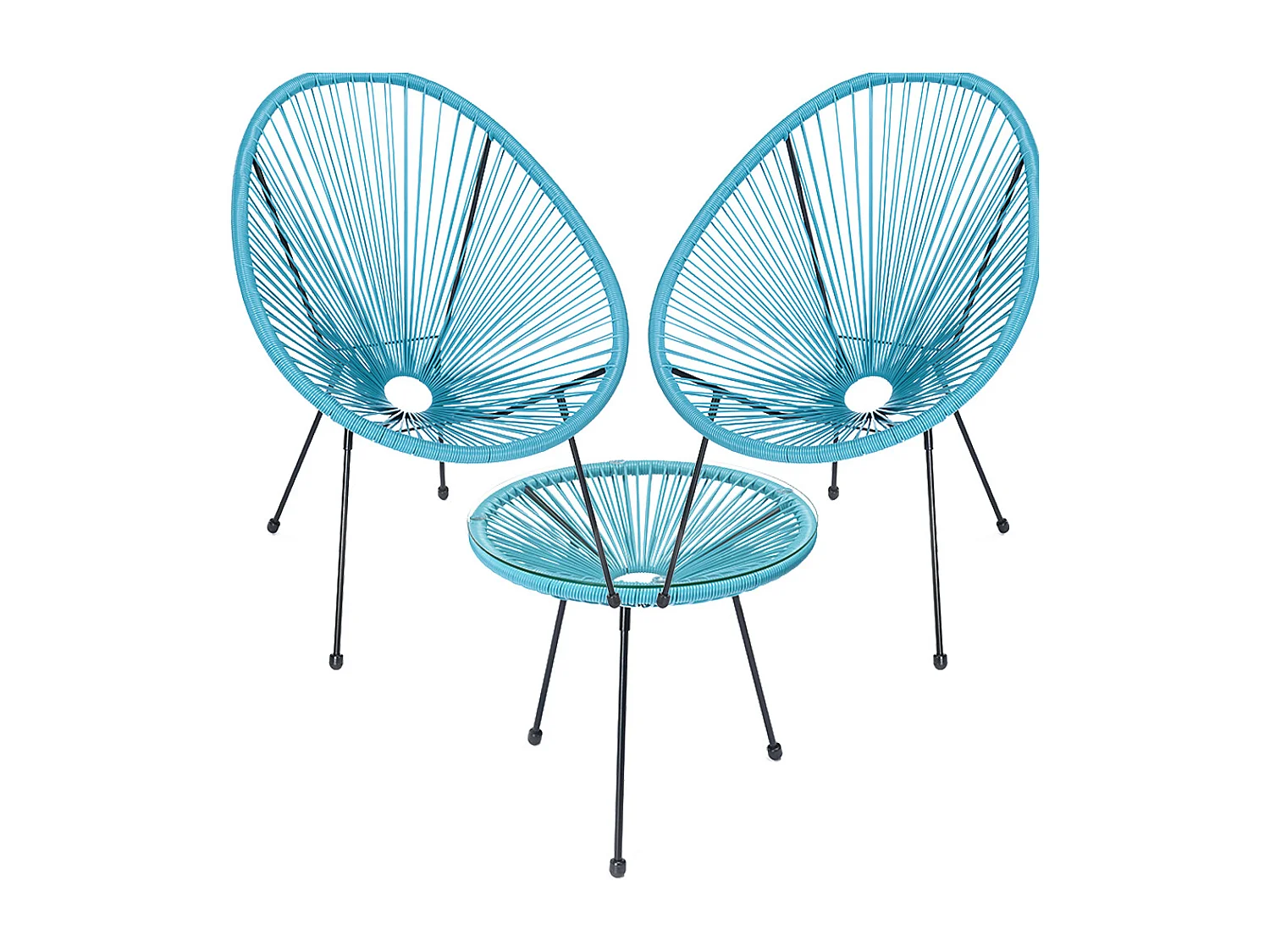 Set Patio in Polyrattan con 2 Sedie e 1 Tavolo per Giardino Esterno Azzurro