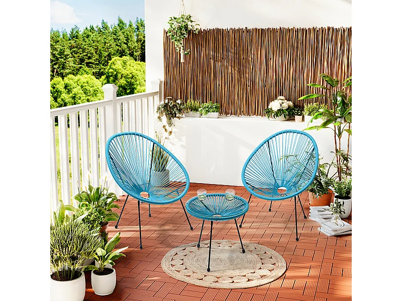 Set Patio in Polyrattan con 2 Sedie e 1 Tavolo per Giardino Esterno Azzurro