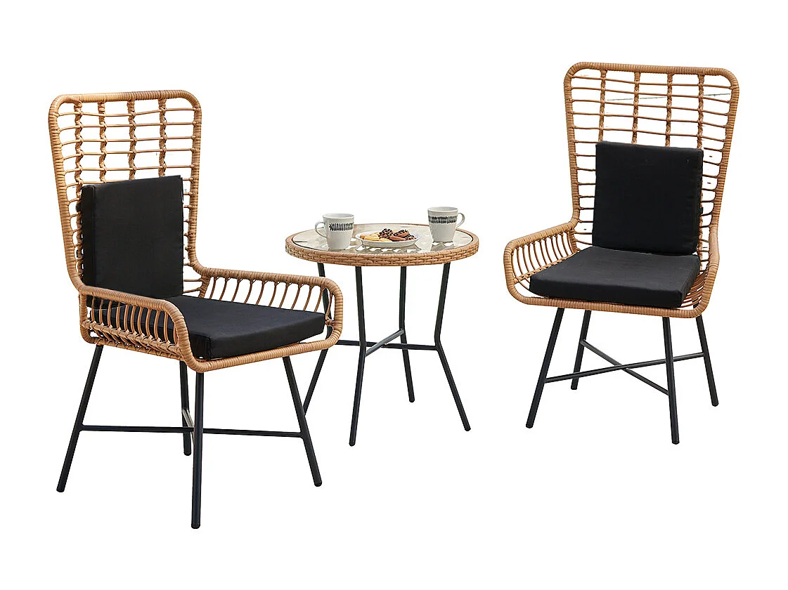 Set Tavolo e 2 Sedie da Giardino in Polyrattan Design Intrecciato da Esterno