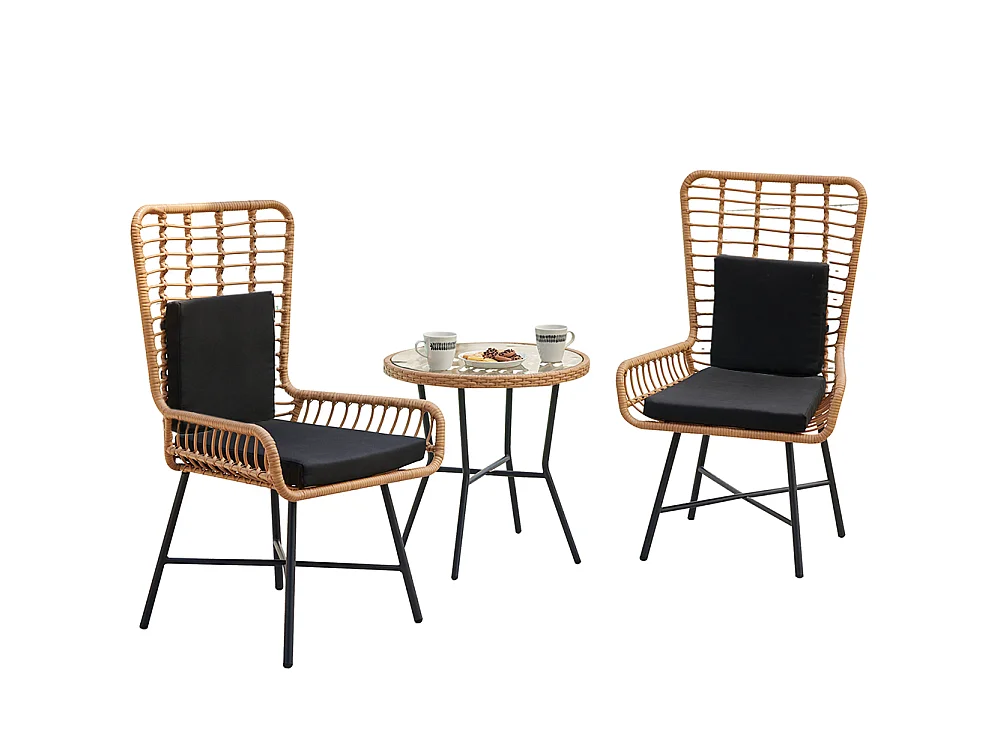 Set Tavolo e 2 Sedie da Giardino in Polyrattan Design Intrecciato da Esterno