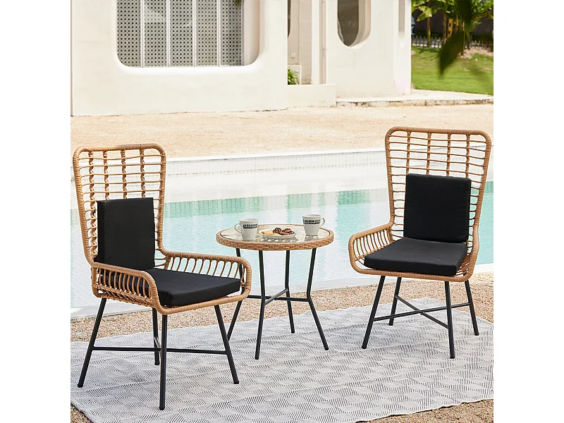 Set Tavolo e 2 Sedie da Giardino in Polyrattan Design Intrecciato da Esterno