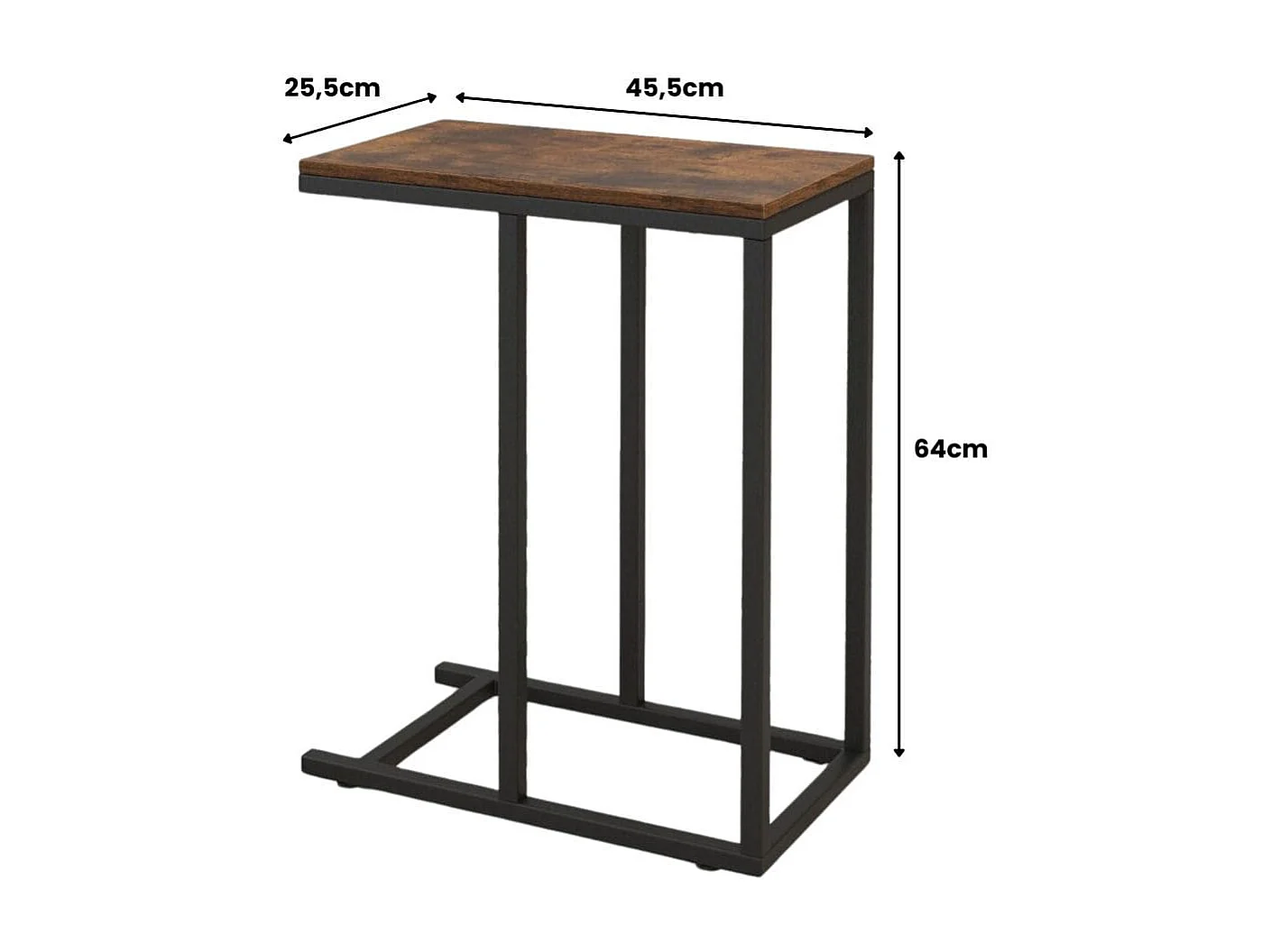 Beistelltisch C-Form Sofatisch mit Metallgestell Kaffeetisch für Wohnzimmer Rustikales Braun
