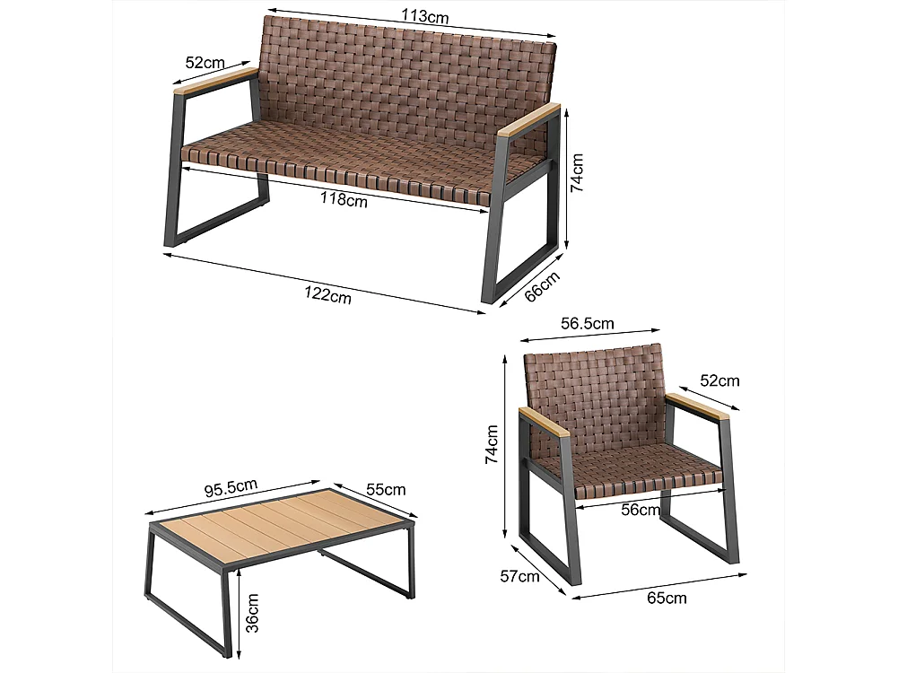 Set Salotto da Giardino Salottino in Polyrattan con Poltrone e Tavolo da Esterno